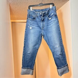 Levi's Blue 501 Jeans Straight leg high rise 30x30 premium cotton distress jeans